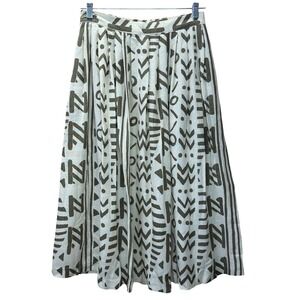 Rumours VTG Tribal Geometric Midi Skirt‎ White Olive Rayon Flax Blend 11/12 USA